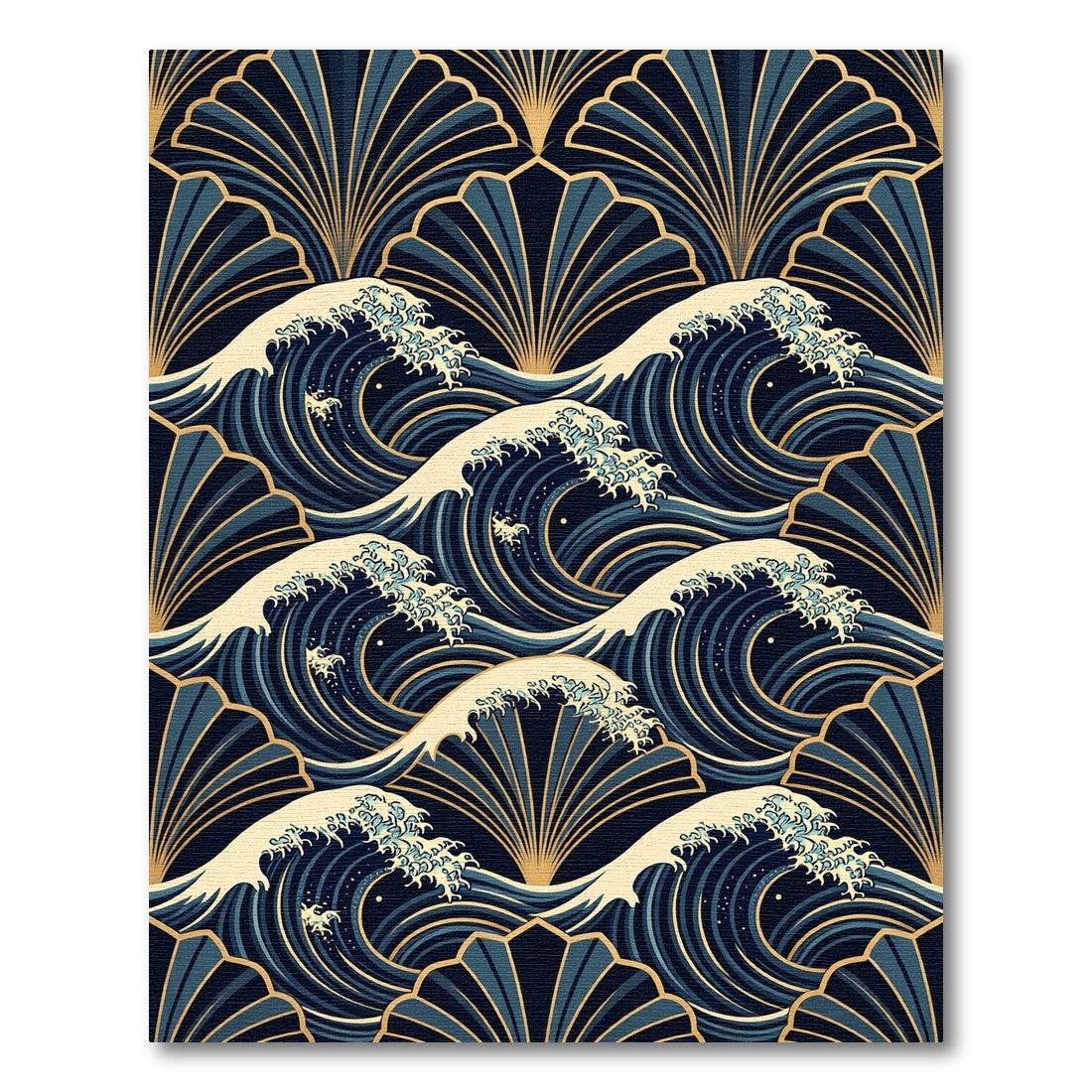 Art Deco Navy Gold Wave Fan Rug