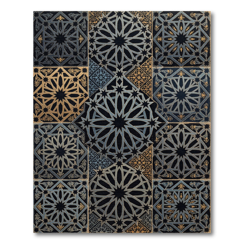 Intricate Starburst Geometric Mosaic Tiles Rug