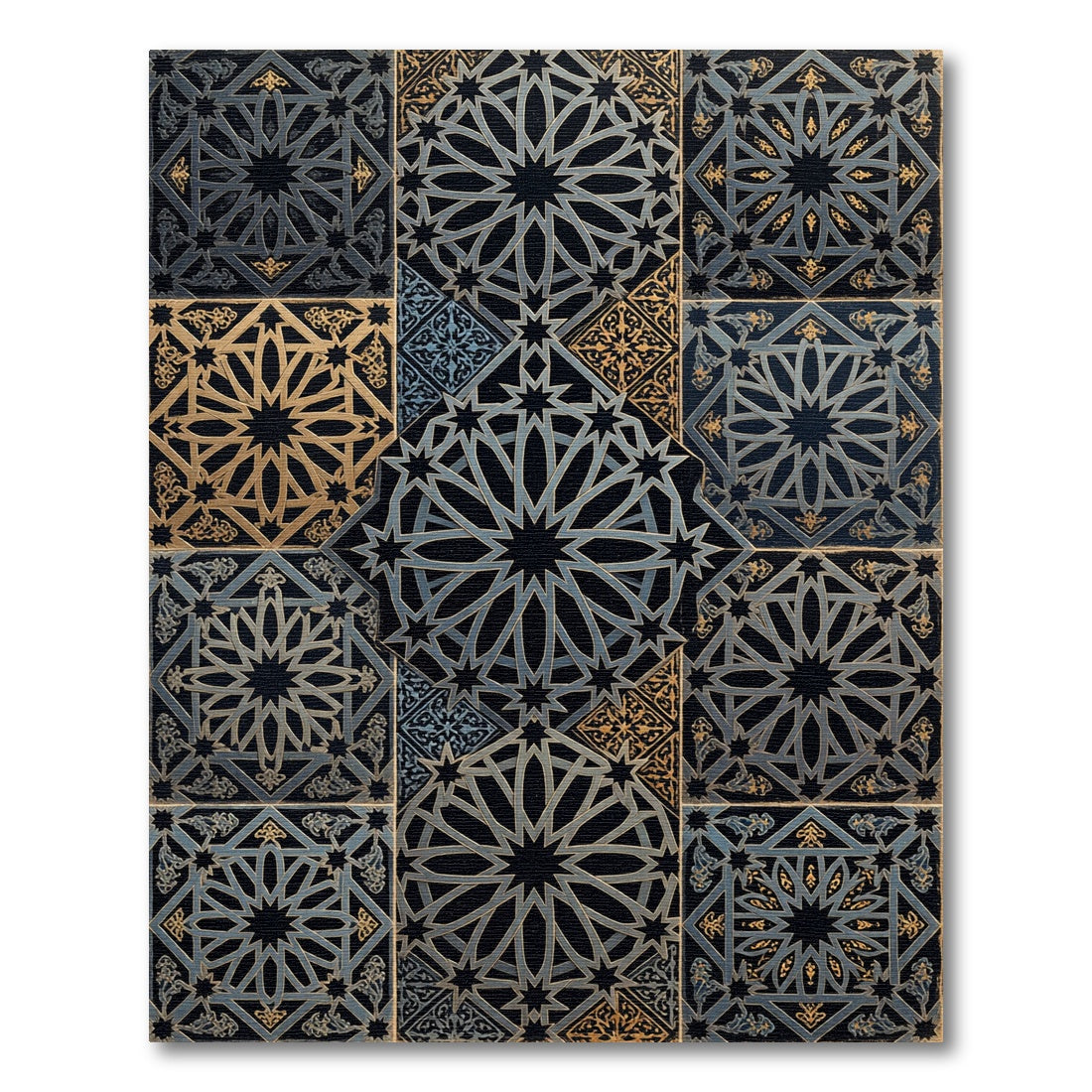 Intricate Starburst Geometric Mosaic Tiles Rug