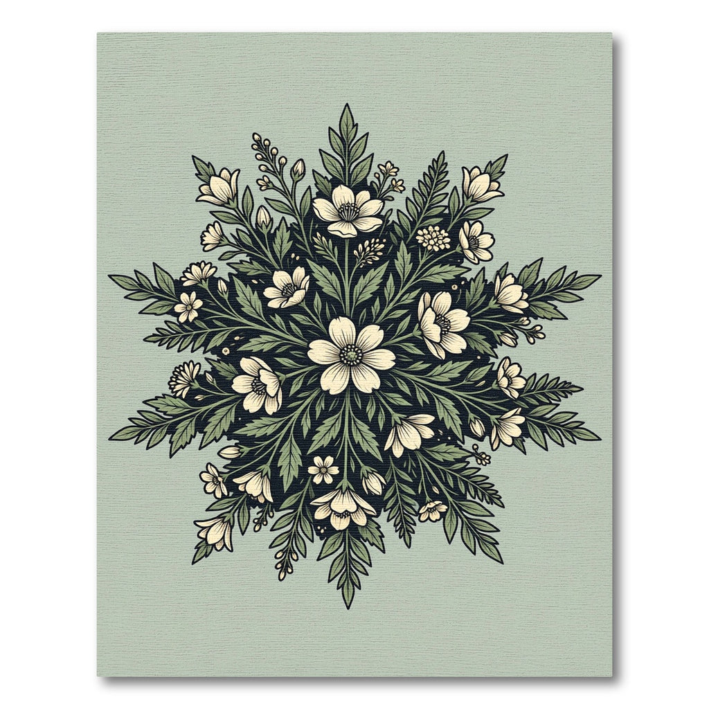 Sage Green Cream Floral Medallion Rug