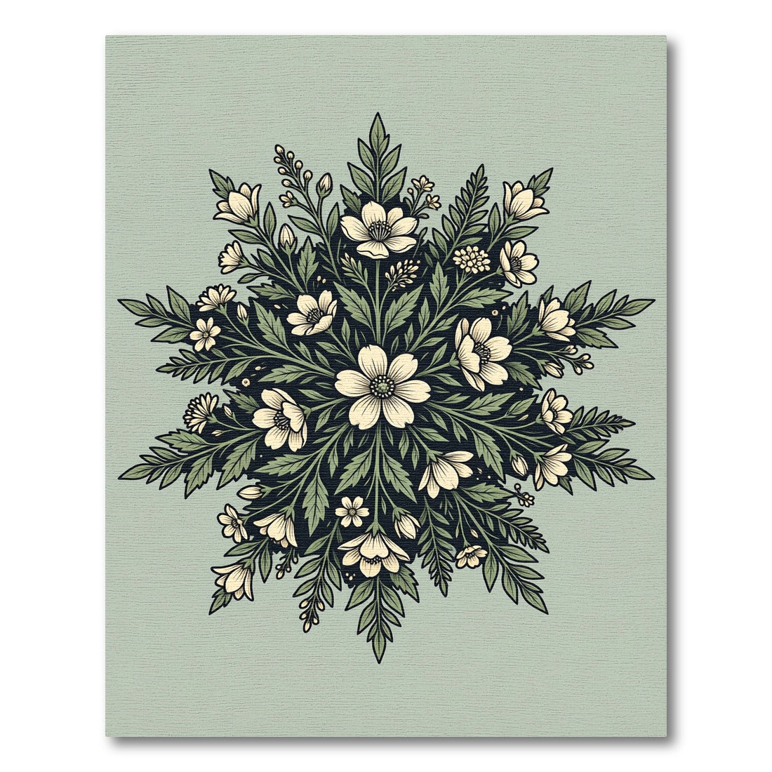 Sage Green Cream Floral Medallion Rug