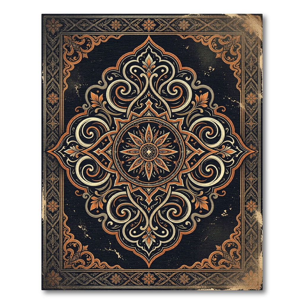Ornate Gold Floral Medallion Charcoal Rug