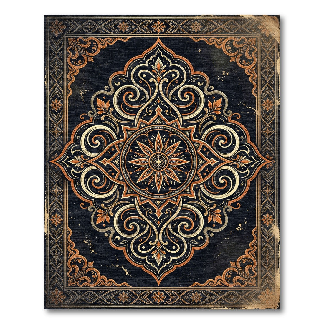 Ornate Gold Floral Medallion Charcoal Rug