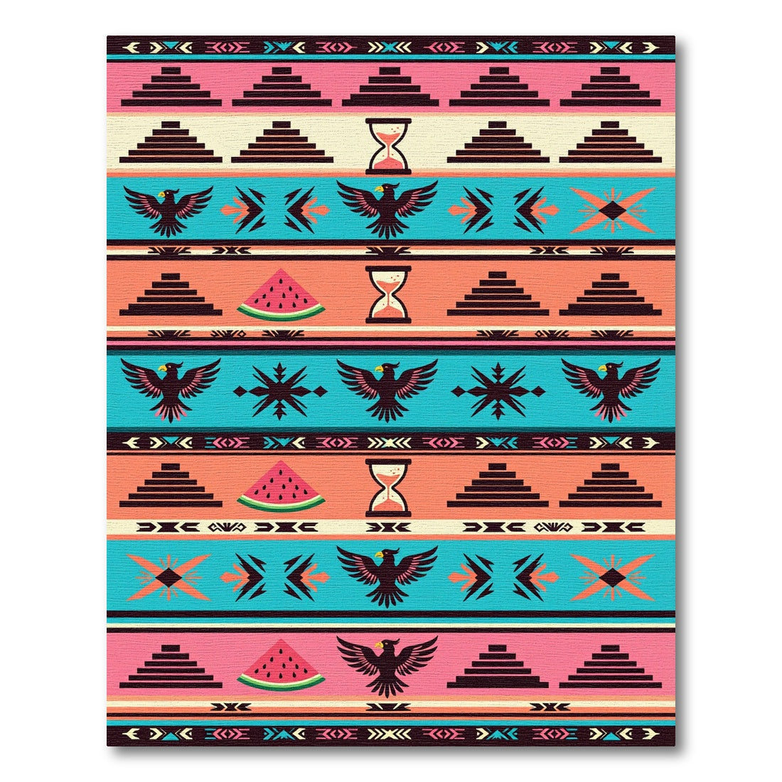 Vibrant Southwest Eagle Watermelon Hourglass Rug