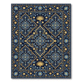 Navy Blue Golden Leaf Arabesque Rug