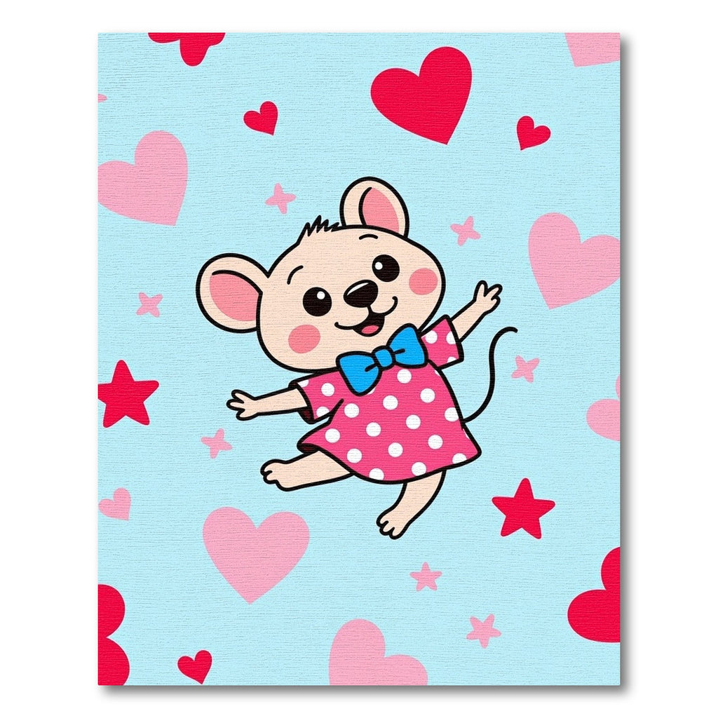 Cute Pink Polka Dot Mouse Hearts Rug