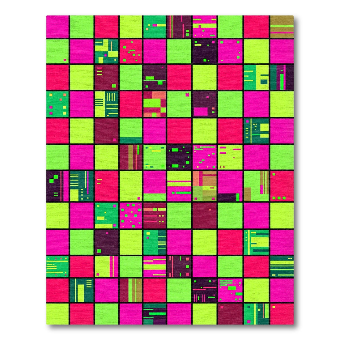 Vibrant Neon Pixel Grid Checkered Abstract Rug