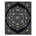 Black Gray Floral Scrollwork Medallion Rug