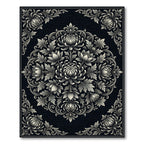 Black Gray Floral Scrollwork Medallion Rug