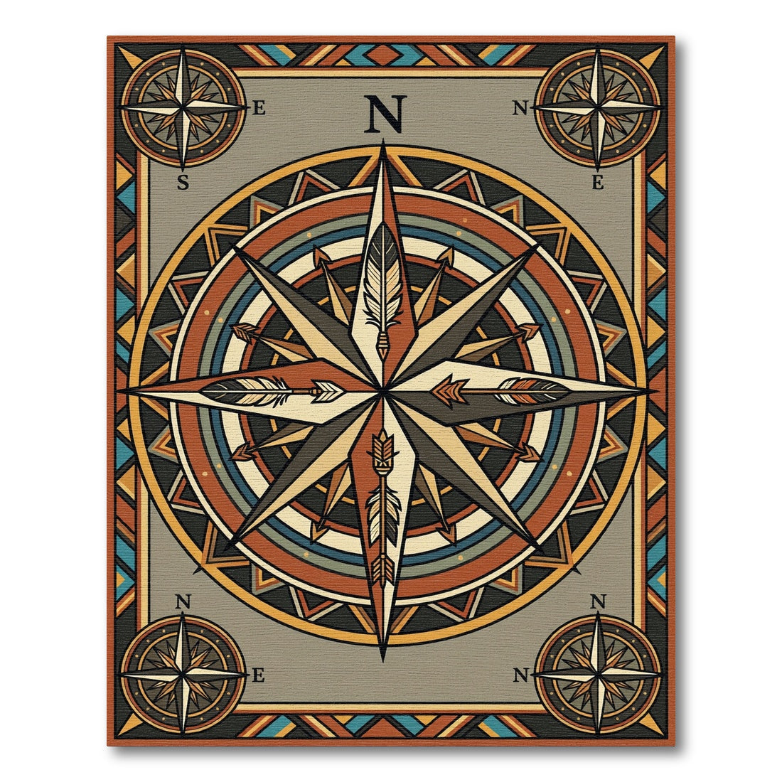 Compass Arrow Earthy Tone Geometric Rug