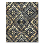 Elegant Charcoal and Gold Damask Medallion Rug