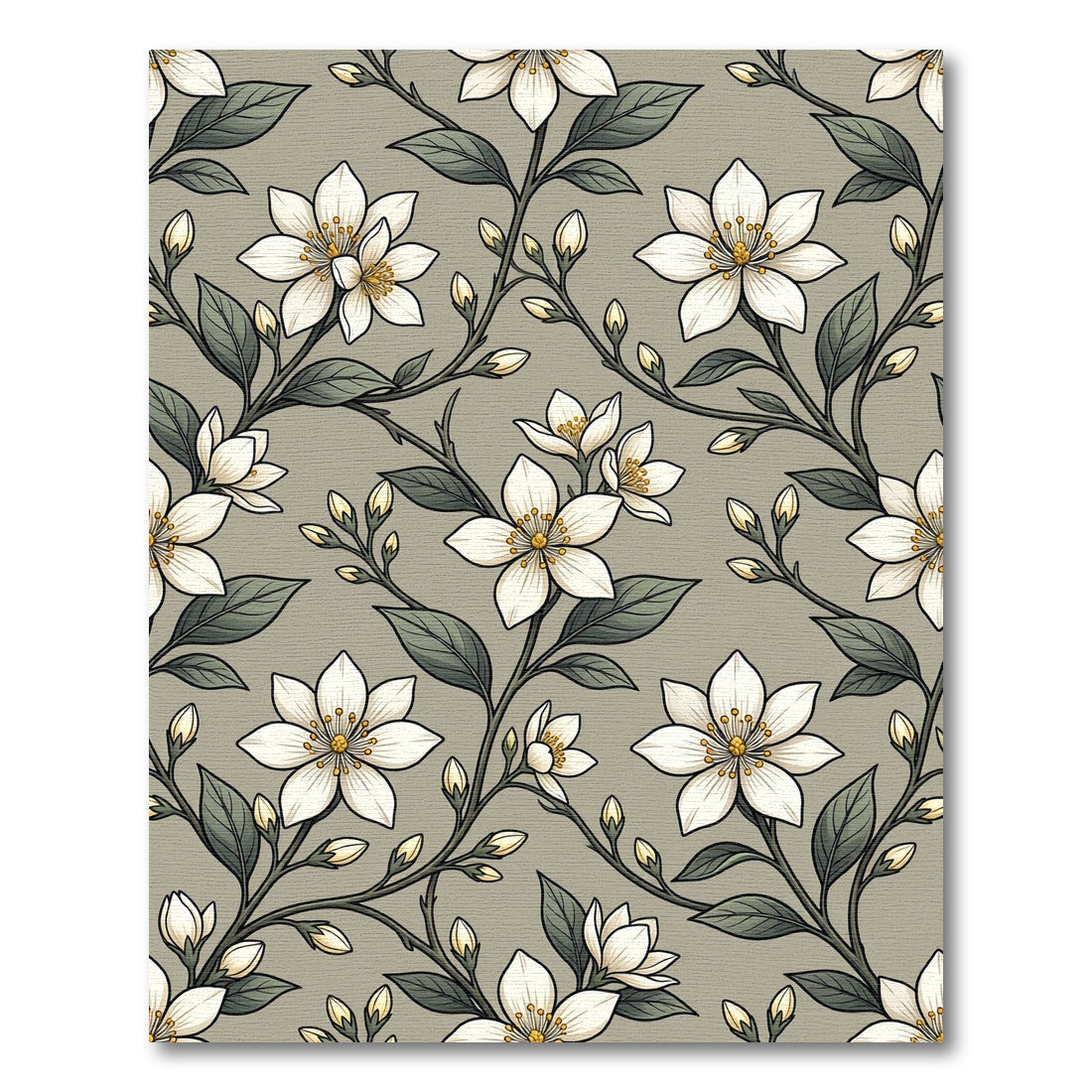 Delicate White Blossom Vine Pattern Rug