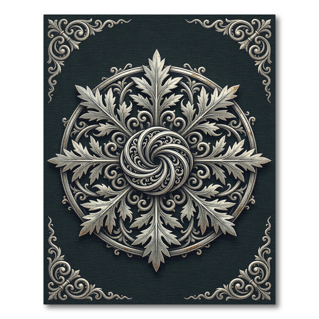 Elegant Silver Acanthus Swirl Medallion Rug
