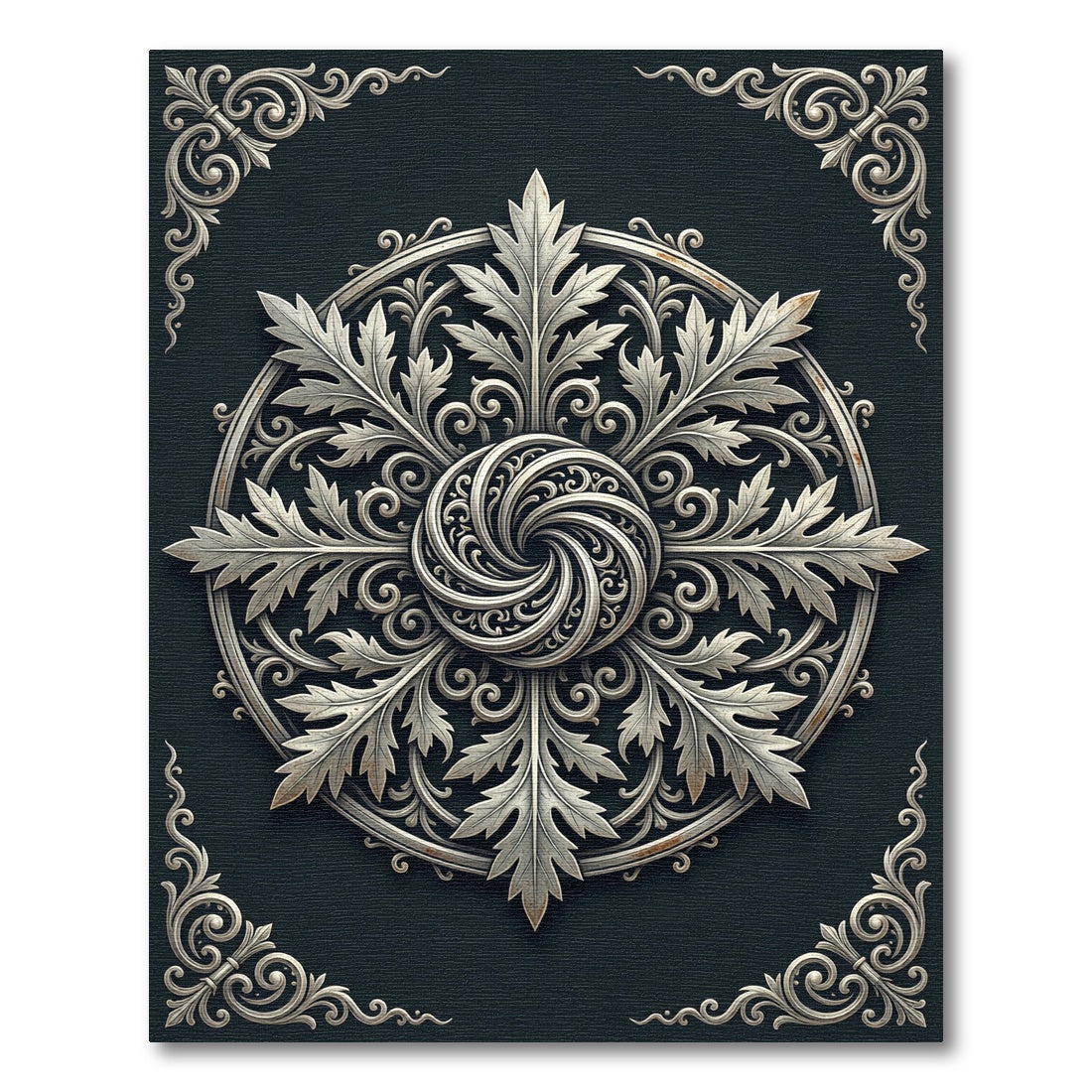 Elegant Silver Acanthus Swirl Medallion Rug