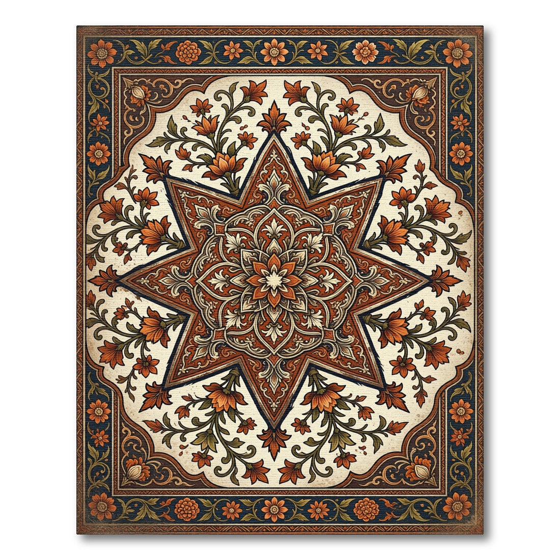 Ornate Amber Floral Star Medallion Rug