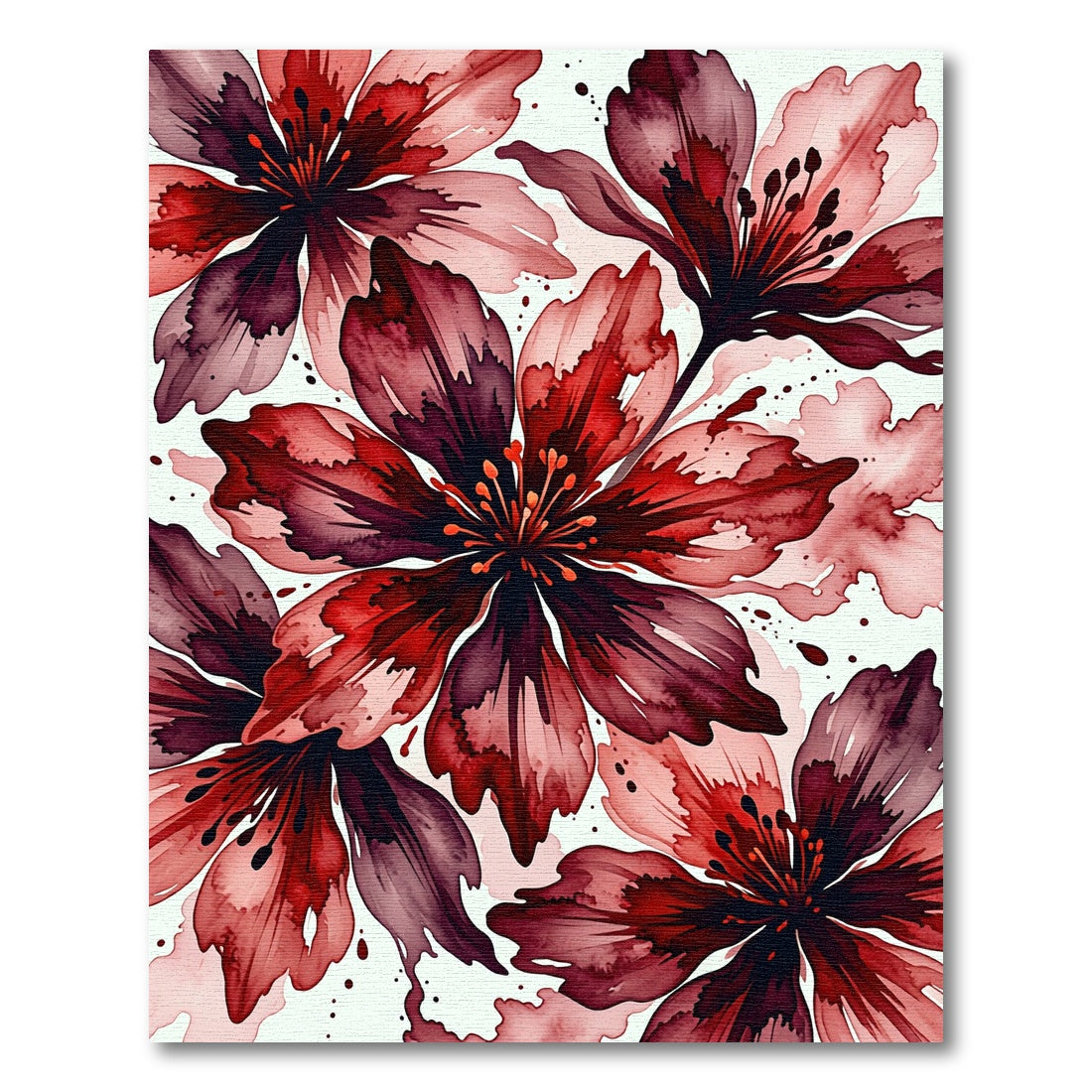 Dramatic Crimson Floral Watercolor Composition Rug