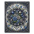 Elegant Blue Rose Floral Medallion Rug