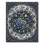 Elegant Blue Rose Floral Medallion Rug