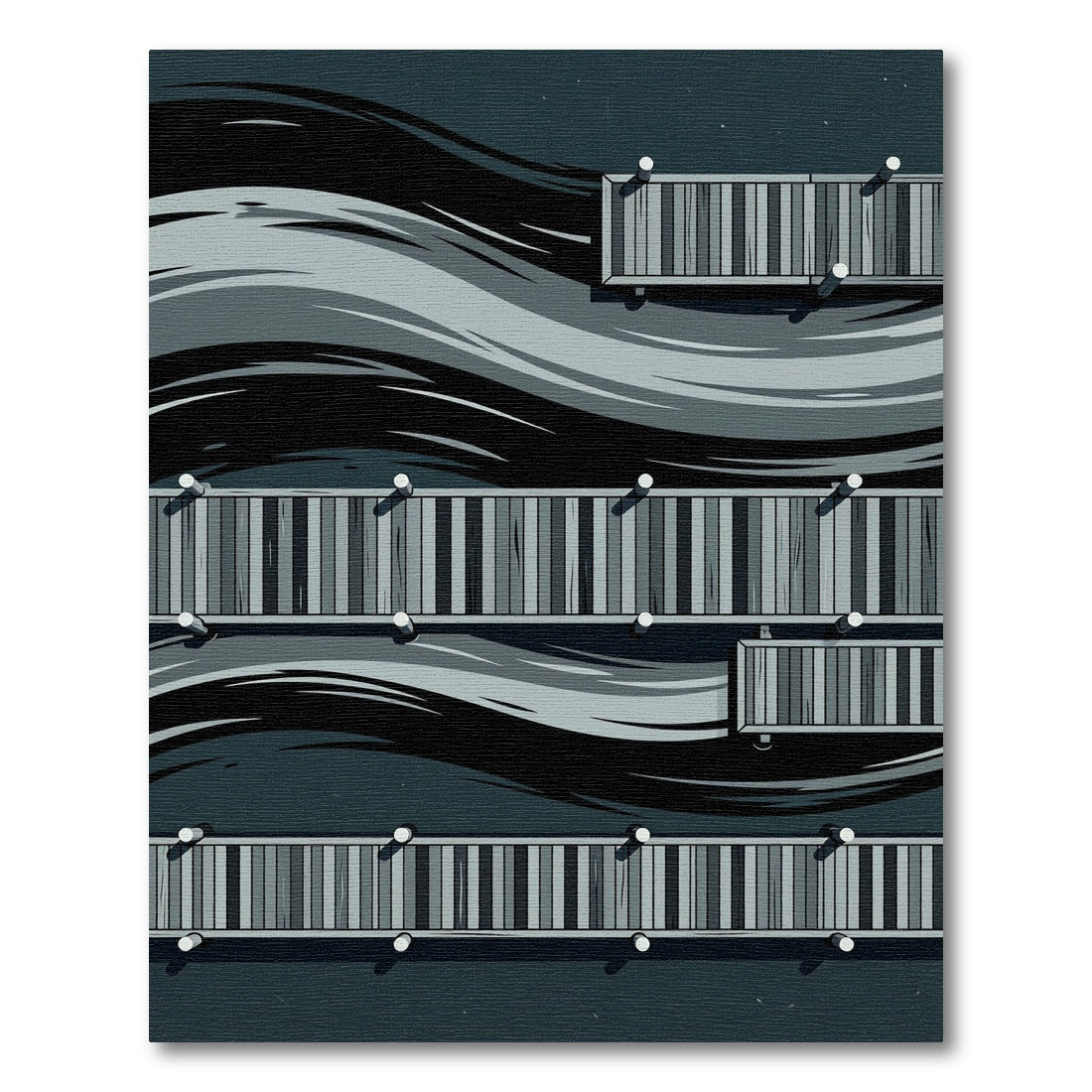 Abstract Gray Wave Dockside Rug