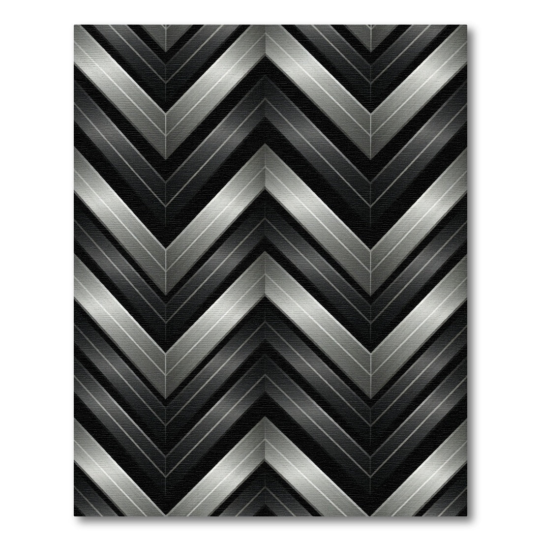 Metallic Silver Chevron Geometric Monochromatic Rug