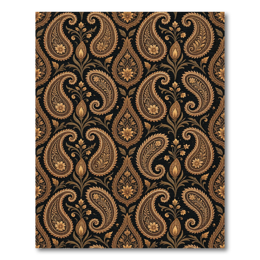 Ornate Gold Paisley Black Floral Rug
