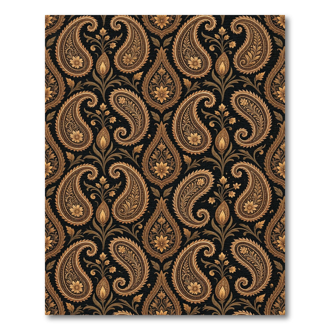 Ornate Gold Paisley Black Floral Rug