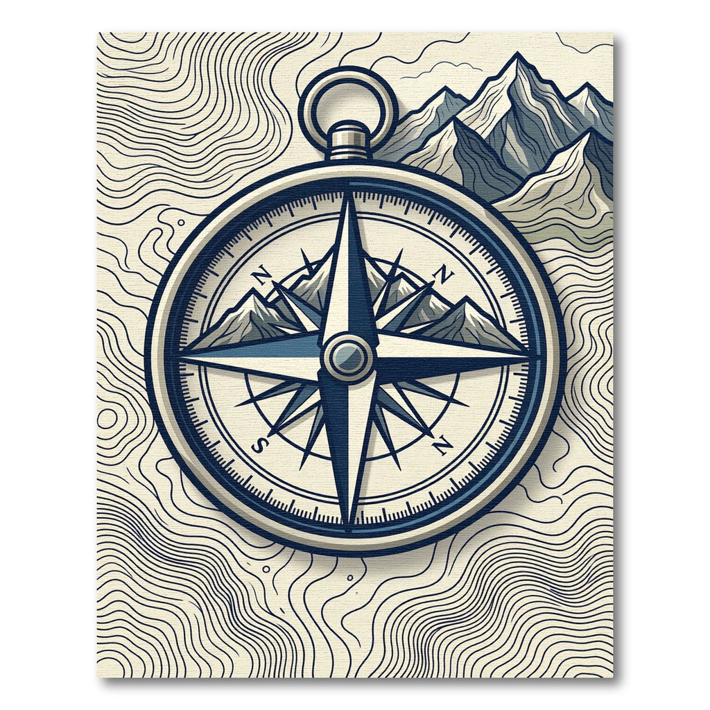 Vintage Alpine Compass Mountain Map Rug
