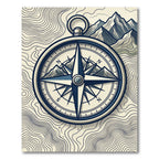 Vintage Alpine Compass Mountain Map Rug