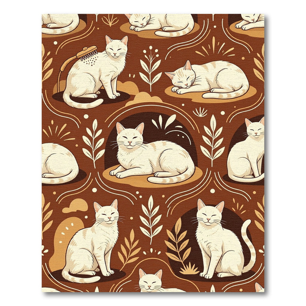 Cream Cats Cozy Botanical Brown Rug