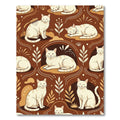 Cream Cats Cozy Botanical Brown Rug