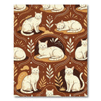 Cream Cats Cozy Botanical Brown Rug