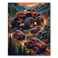 Orange Off-Road Monster Truck Mountain Scene Rug