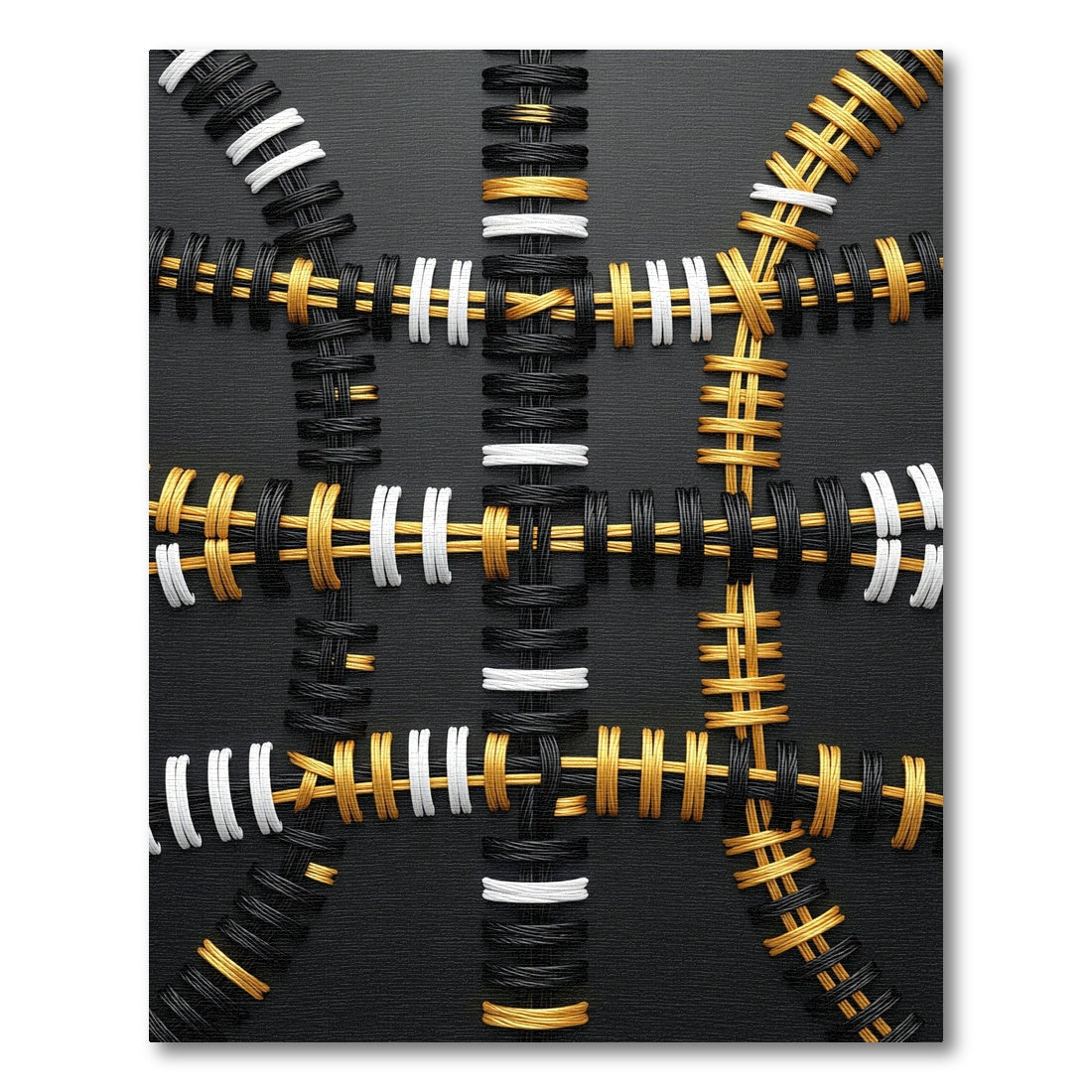 Modern Black Gold White Woven Grid Rug