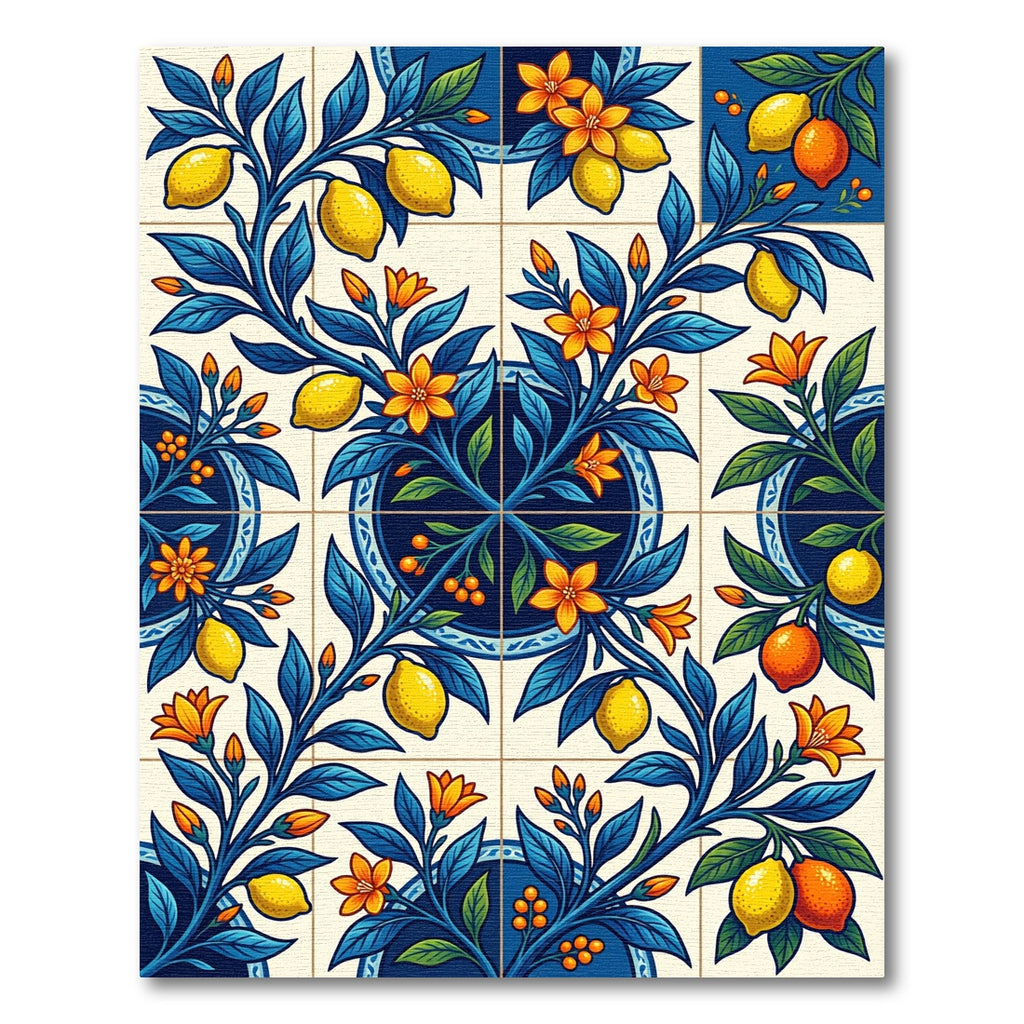 Vibrant Lemon Branch Tile Composition Rug