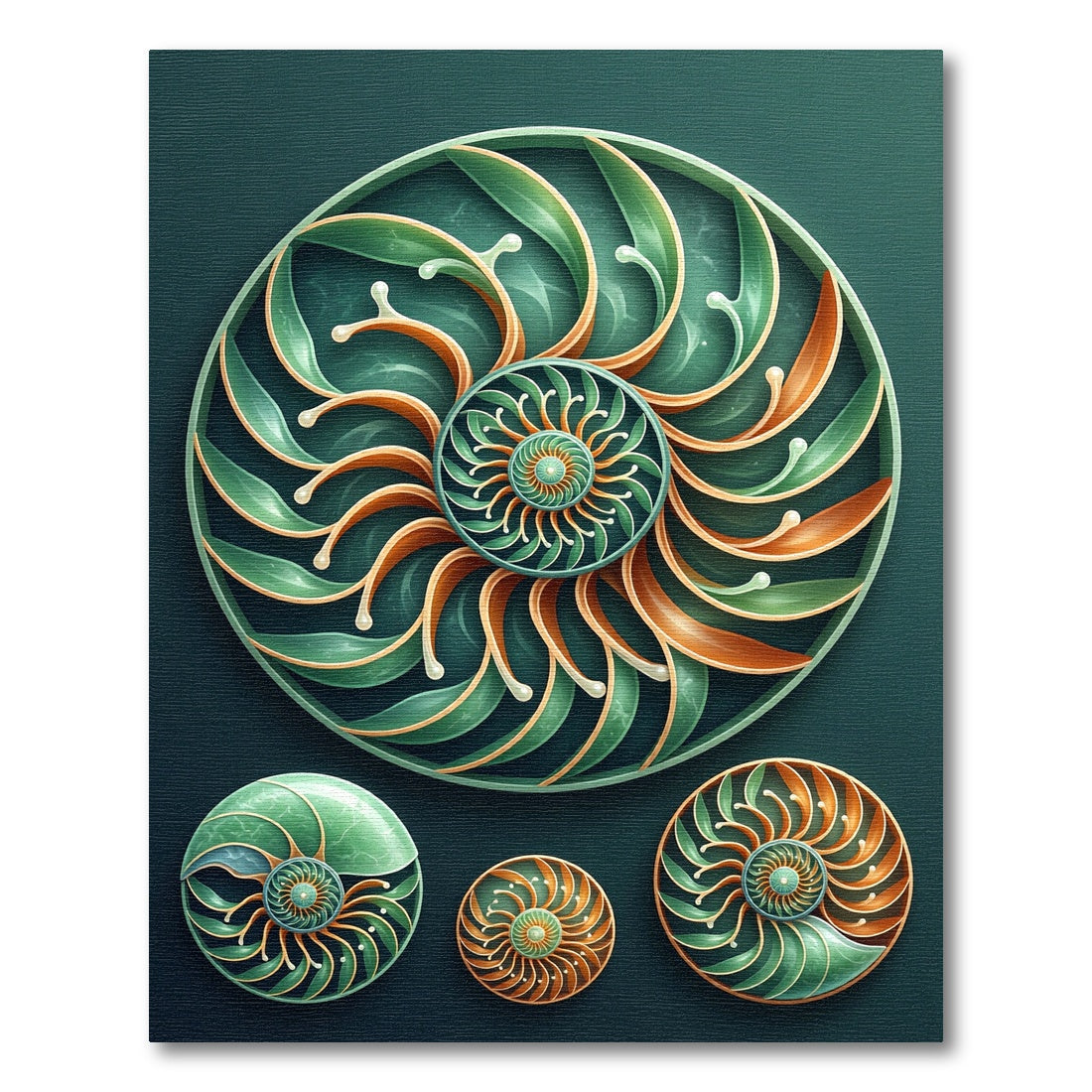 Emerald Teal and Bronze Nautilus Swirl Rug