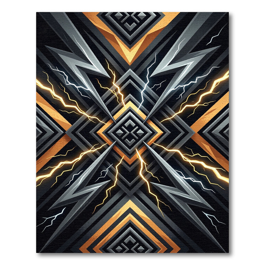 Dynamic Black Gold Lightning Geometric Rug