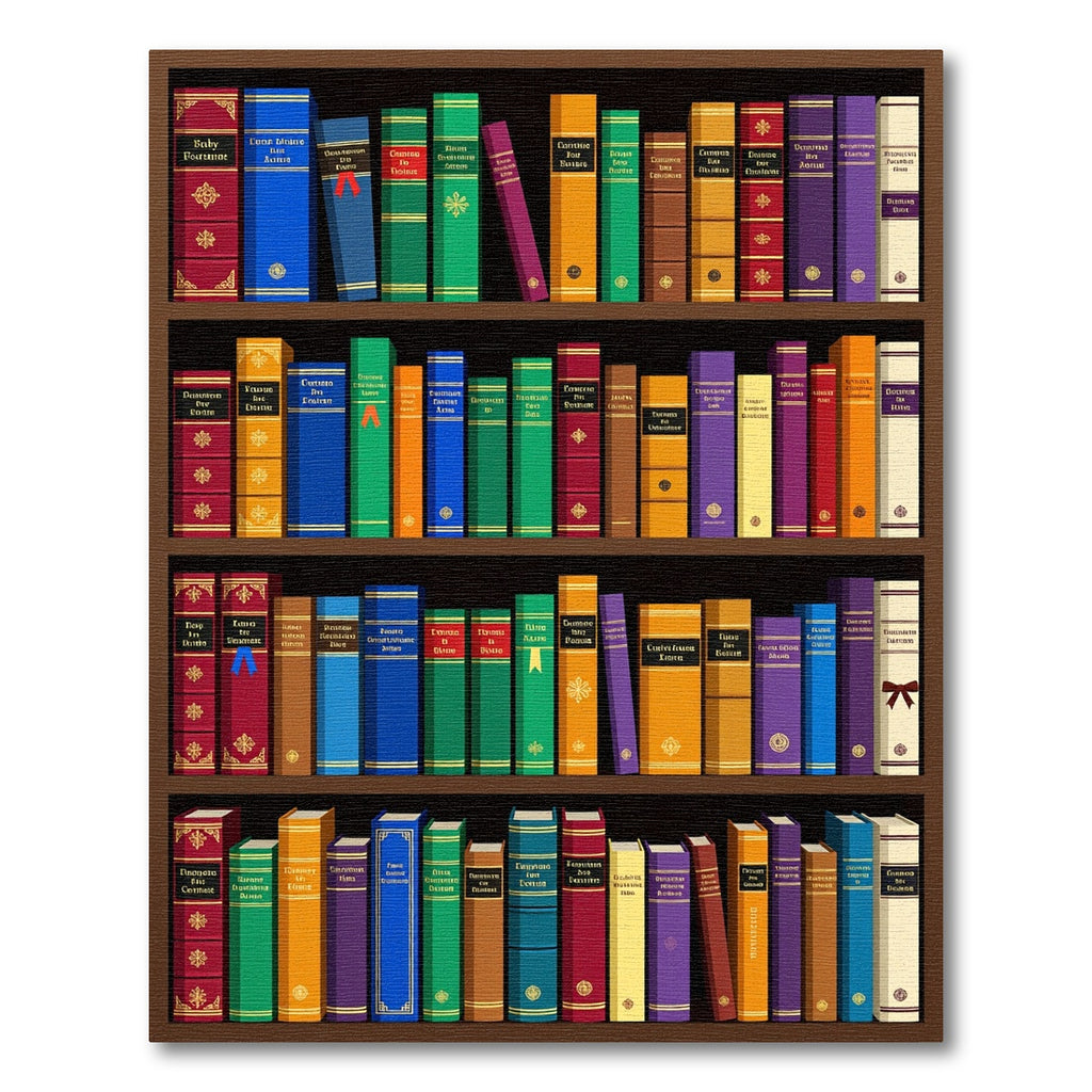 Colorful Bookshelf Library Wall Art Rug
