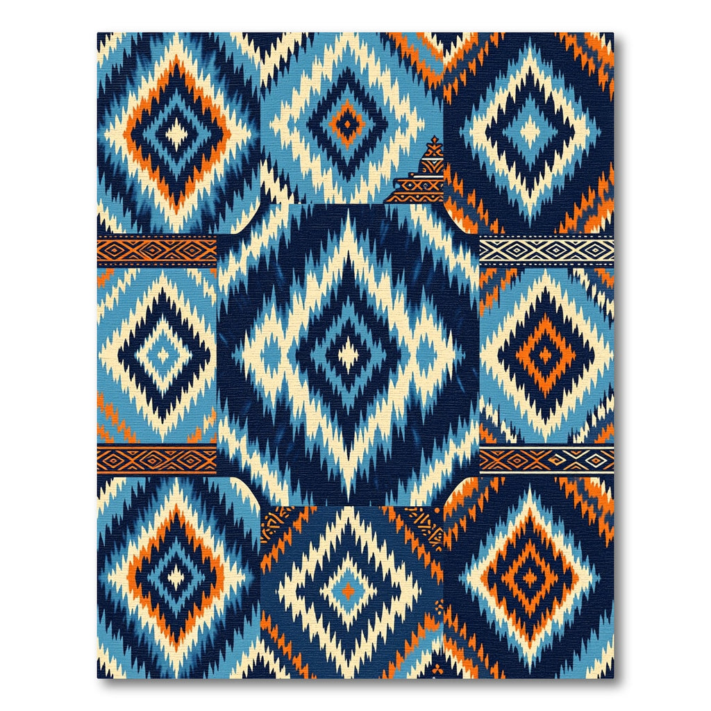 Geometric Indigo and Orange Diamond Tile Rug