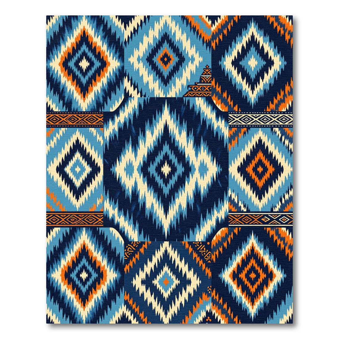 Geometric Indigo and Orange Diamond Tile Rug
