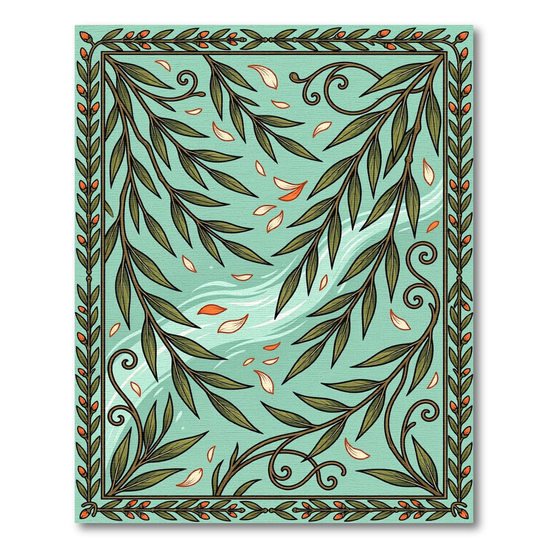 Willow Branch Botanical Art Nouveau Teal Rug
