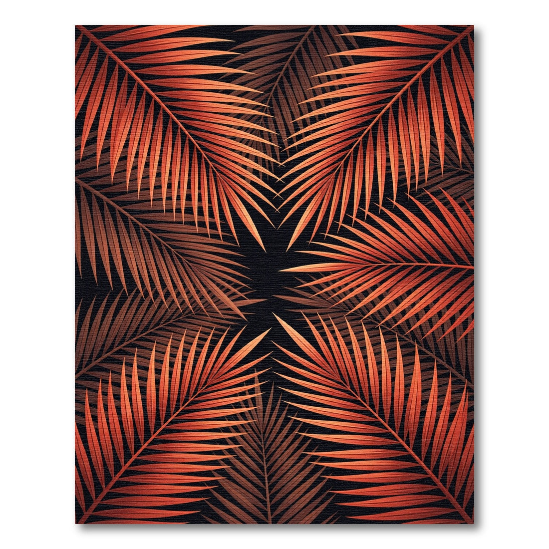 Vibrant Burnt Orange Palm Frond Abstract Rug