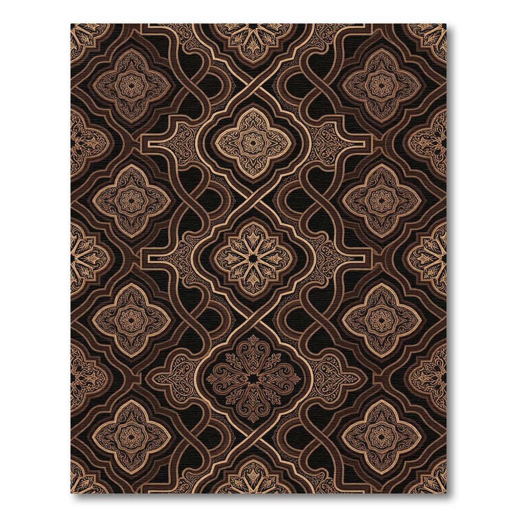 Elegant Bronze Damask Arabesque Scroll Rug