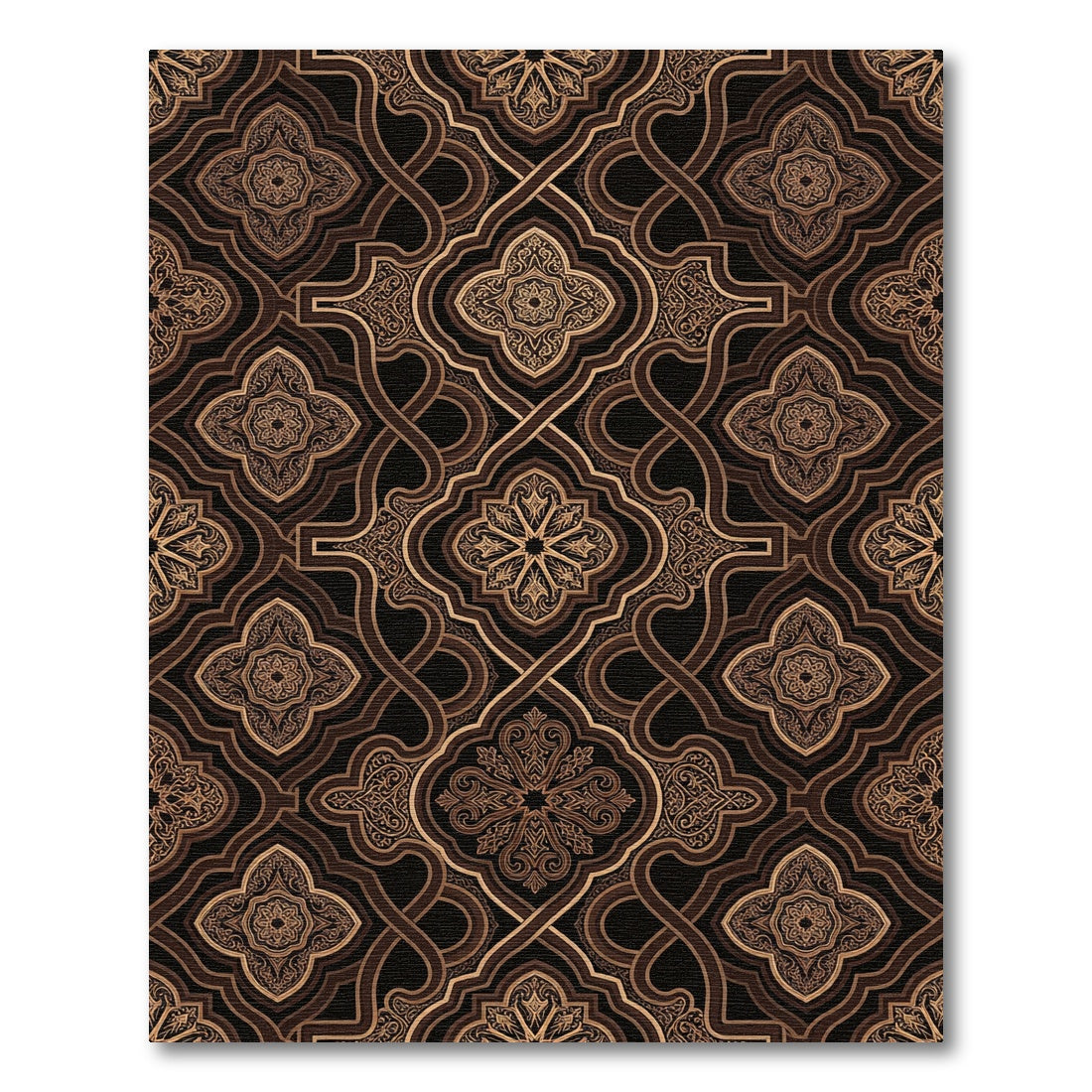 Elegant Bronze Damask Arabesque Scroll Rug