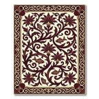 Crimson Floral Fish Vine Border Rug