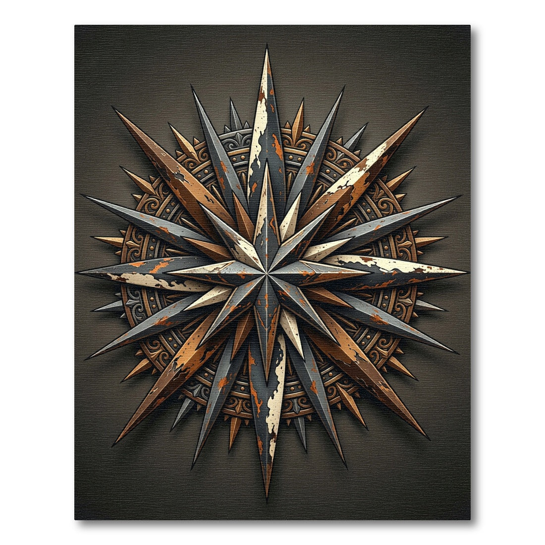 Aged Bronze Weathered Compass Star Rug