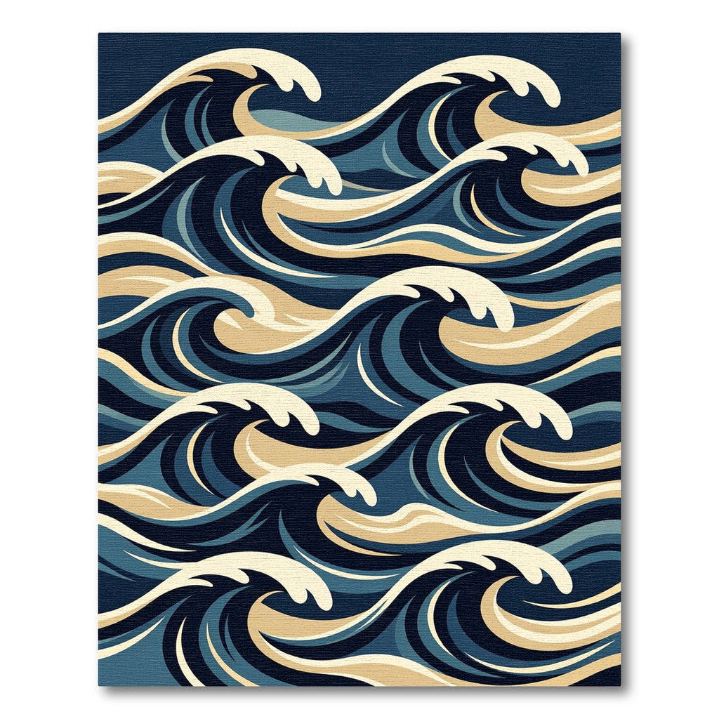 Deep Blue Golden Wave Abstract Rug