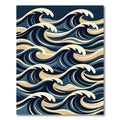 Deep Blue Golden Wave Abstract Rug