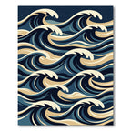 Deep Blue Golden Wave Abstract Rug