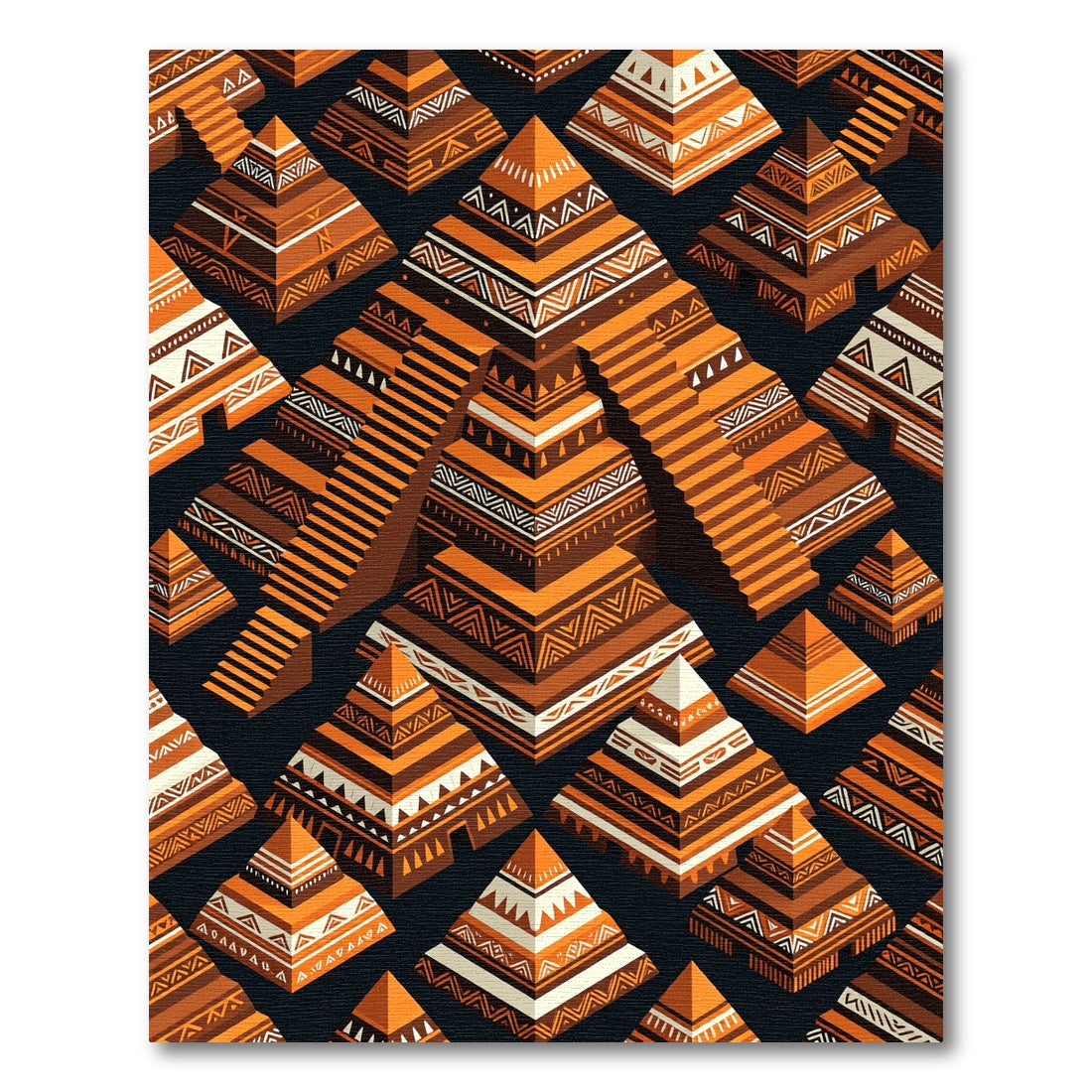 Tribal Orange Pyramid Geometric Composition Rug