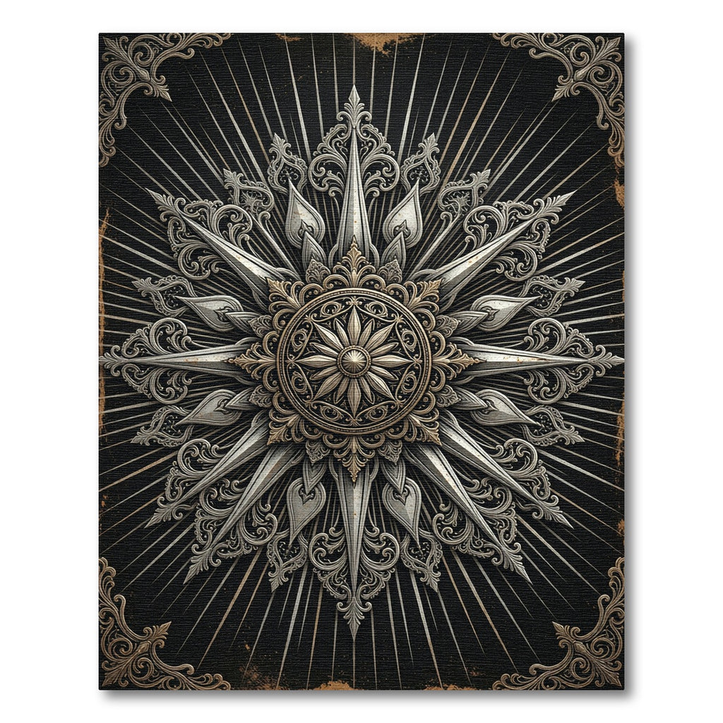 Ornamental Silver Sunburst Gothic Medallion Rug
